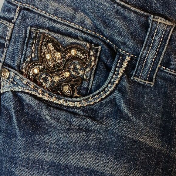 Cello Embellished Flap Pockets Stretch Denim Low Rise Jeans - Picture 5 of 8